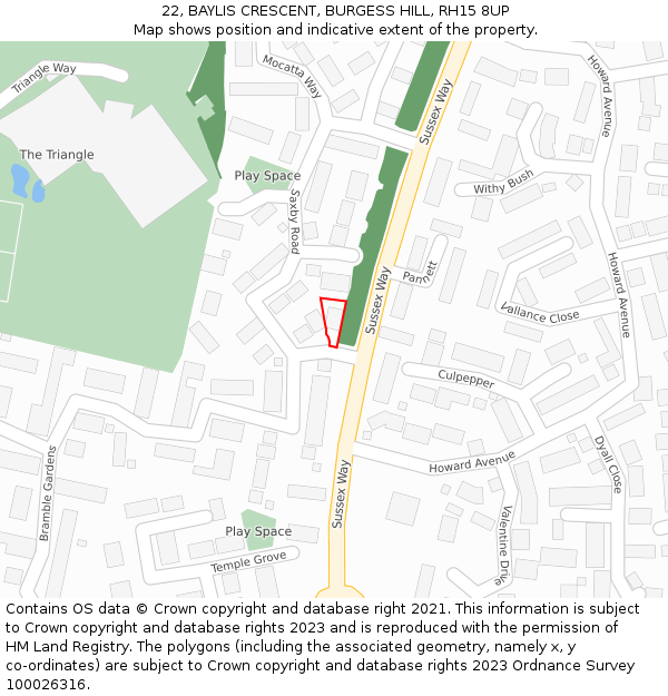 22, BAYLIS CRESCENT, BURGESS HILL, RH15 8UP: Location map and indicative extent of plot