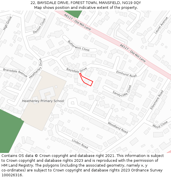 22, BAYSDALE DRIVE, FOREST TOWN, MANSFIELD, NG19 0QY: Location map and indicative extent of plot