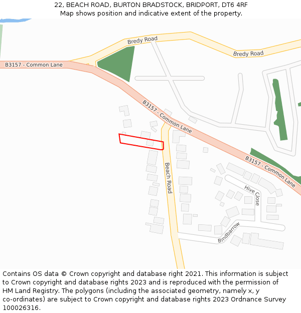 22, BEACH ROAD, BURTON BRADSTOCK, BRIDPORT, DT6 4RF: Location map and indicative extent of plot