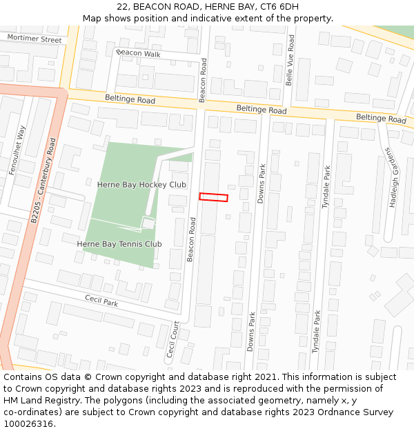 22, BEACON ROAD, HERNE BAY, CT6 6DH: Location map and indicative extent of plot