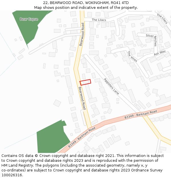 22, BEARWOOD ROAD, WOKINGHAM, RG41 4TD: Location map and indicative extent of plot