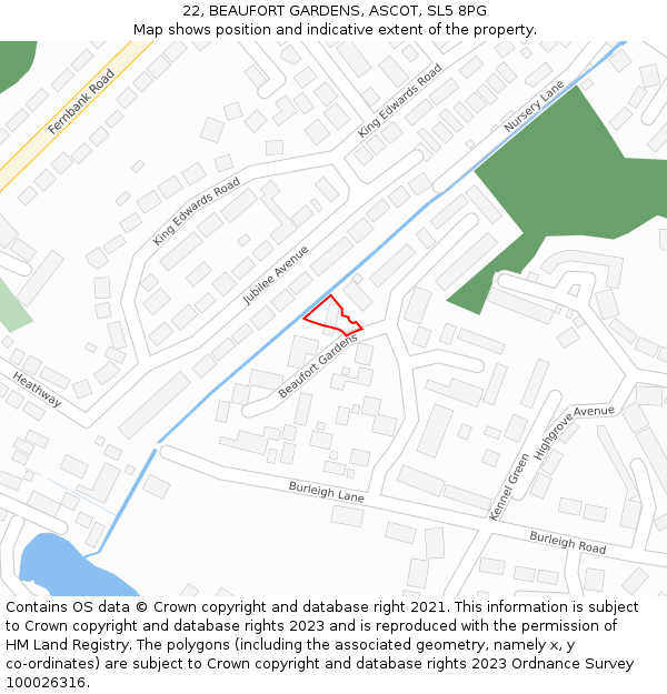 22, BEAUFORT GARDENS, ASCOT, SL5 8PG: Location map and indicative extent of plot