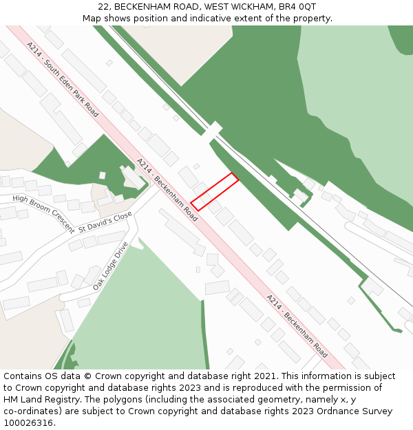 22, BECKENHAM ROAD, WEST WICKHAM, BR4 0QT: Location map and indicative extent of plot