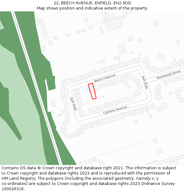 22, BEECH AVENUE, ENFIELD, EN2 9DD: Location map and indicative extent of plot