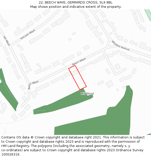 22, BEECH WAYE, GERRARDS CROSS, SL9 8BL: Location map and indicative extent of plot