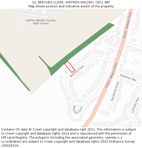 22, BEECHES CLOSE, SAFFRON WALDEN, CB11 4BT: Location map and indicative extent of plot