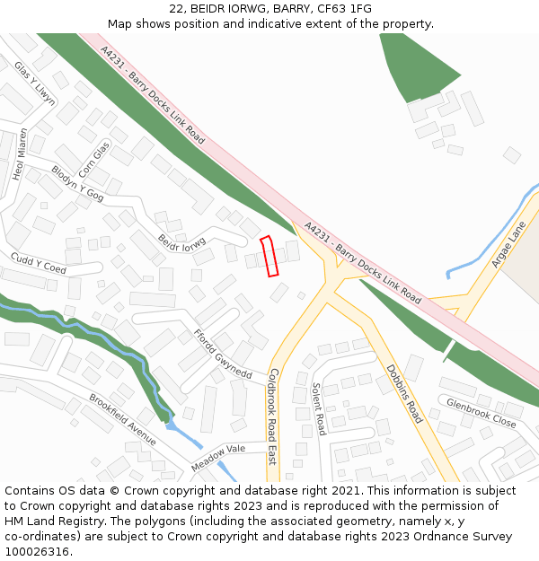 22, BEIDR IORWG, BARRY, CF63 1FG: Location map and indicative extent of plot