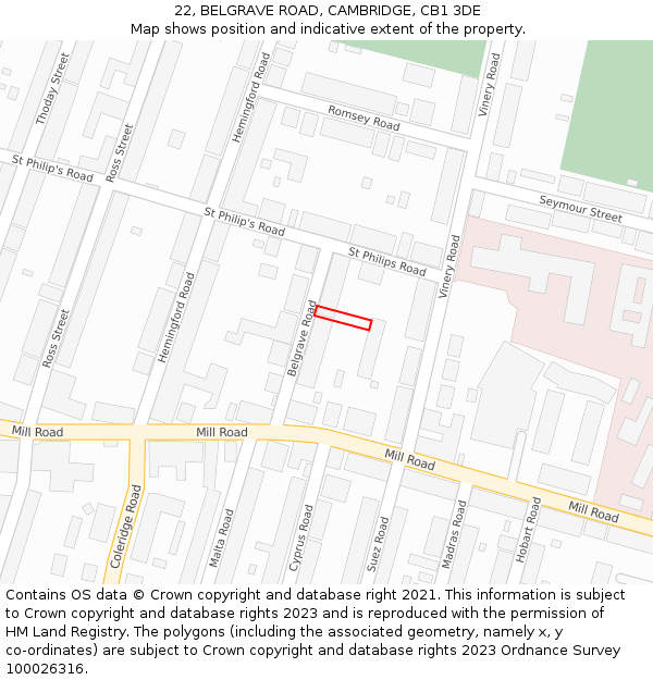 22, BELGRAVE ROAD, CAMBRIDGE, CB1 3DE: Location map and indicative extent of plot