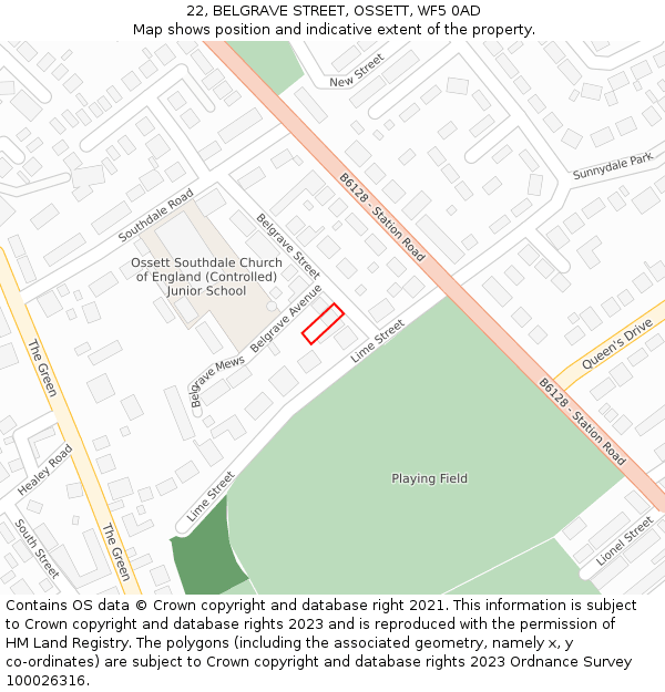 22, BELGRAVE STREET, OSSETT, WF5 0AD: Location map and indicative extent of plot