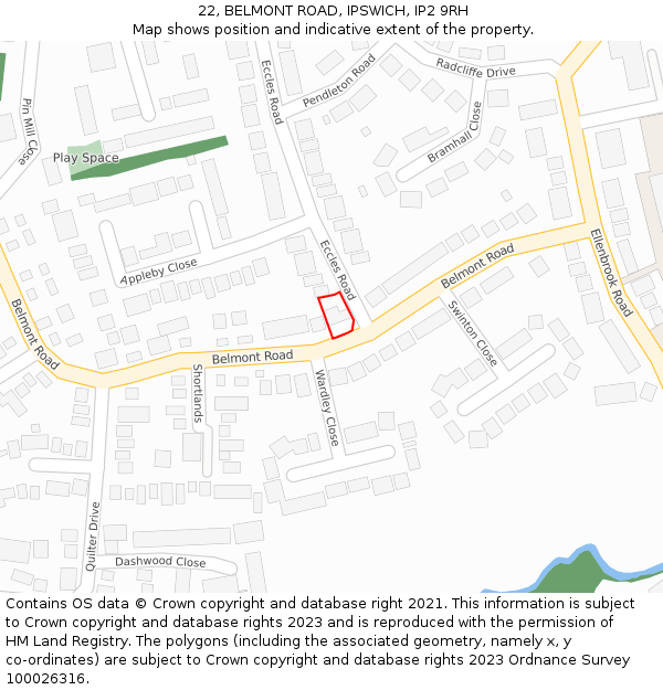 22, BELMONT ROAD, IPSWICH, IP2 9RH: Location map and indicative extent of plot