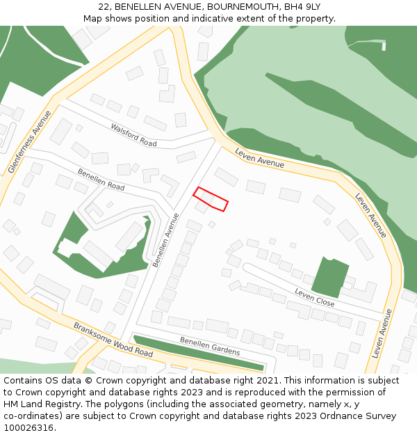 22, BENELLEN AVENUE, BOURNEMOUTH, BH4 9LY: Location map and indicative extent of plot
