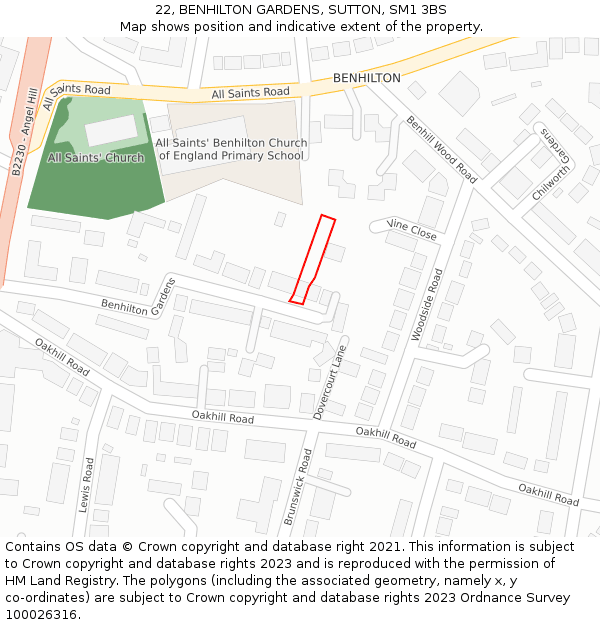 22, BENHILTON GARDENS, SUTTON, SM1 3BS: Location map and indicative extent of plot