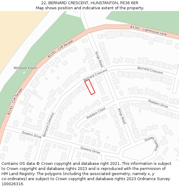 22, BERNARD CRESCENT, HUNSTANTON, PE36 6ER: Location map and indicative extent of plot