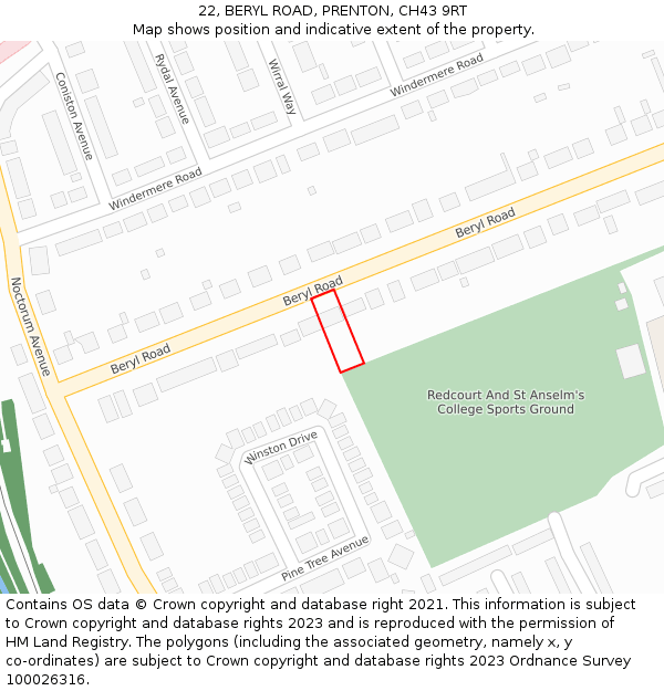 22, BERYL ROAD, PRENTON, CH43 9RT: Location map and indicative extent of plot