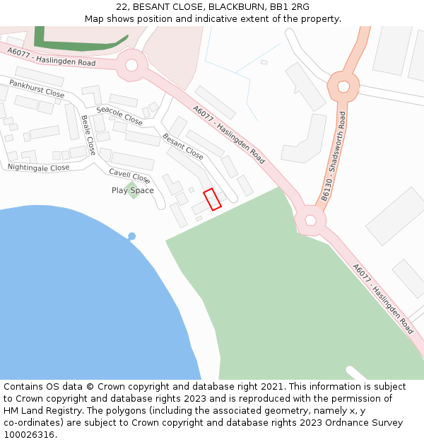 22, BESANT CLOSE, BLACKBURN, BB1 2RG: Location map and indicative extent of plot