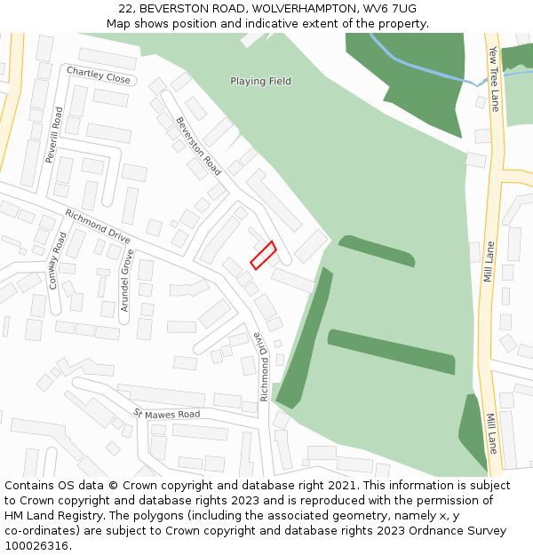 22, BEVERSTON ROAD, WOLVERHAMPTON, WV6 7UG: Location map and indicative extent of plot