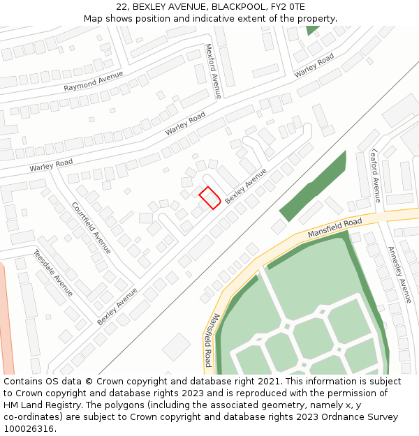 22, BEXLEY AVENUE, BLACKPOOL, FY2 0TE: Location map and indicative extent of plot