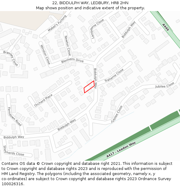 22, BIDDULPH WAY, LEDBURY, HR8 2HN: Location map and indicative extent of plot