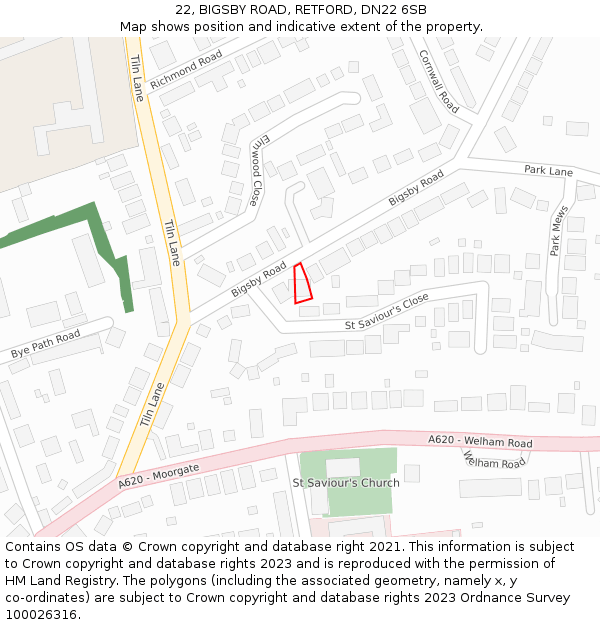 22, BIGSBY ROAD, RETFORD, DN22 6SB: Location map and indicative extent of plot