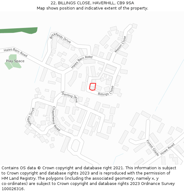 22, BILLINGS CLOSE, HAVERHILL, CB9 9SA: Location map and indicative extent of plot