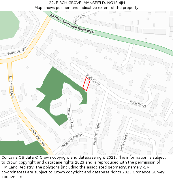 22, BIRCH GROVE, MANSFIELD, NG18 4JH: Location map and indicative extent of plot