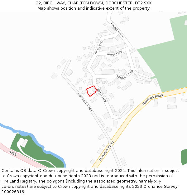 22, BIRCH WAY, CHARLTON DOWN, DORCHESTER, DT2 9XX: Location map and indicative extent of plot