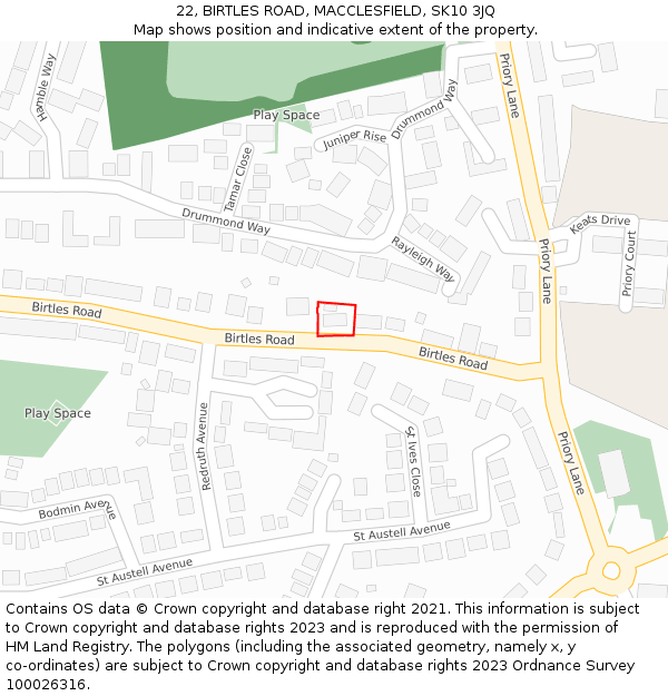 22, BIRTLES ROAD, MACCLESFIELD, SK10 3JQ: Location map and indicative extent of plot