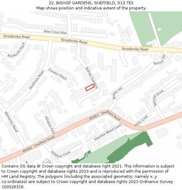 22, BISHOP GARDENS, SHEFFIELD, S13 7EX: Location map and indicative extent of plot
