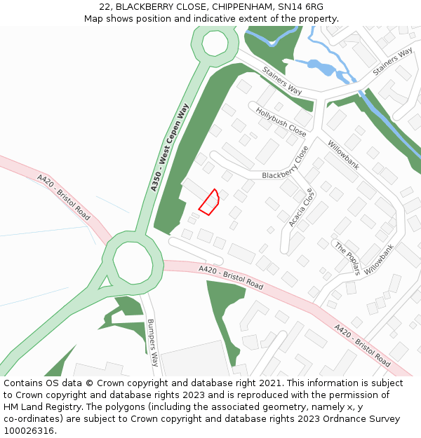 22, BLACKBERRY CLOSE, CHIPPENHAM, SN14 6RG: Location map and indicative extent of plot