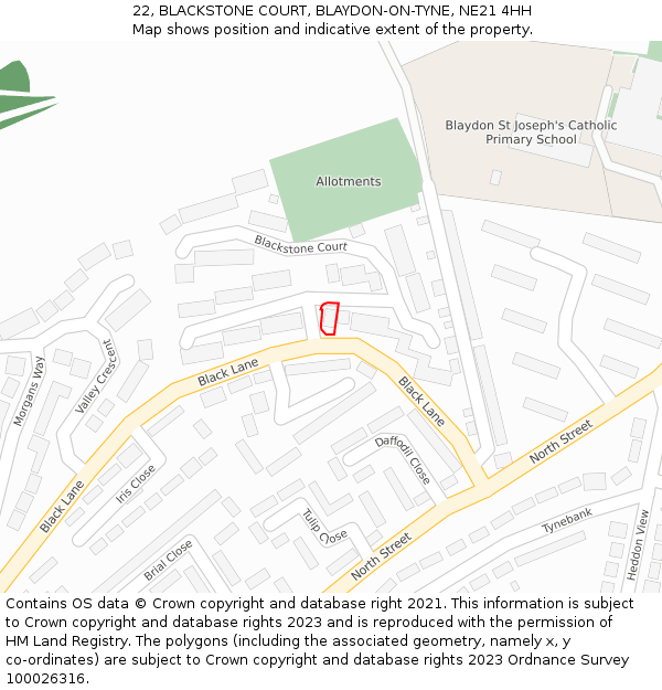 22, BLACKSTONE COURT, BLAYDON-ON-TYNE, NE21 4HH: Location map and indicative extent of plot