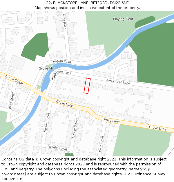 22, BLACKSTOPE LANE, RETFORD, DN22 6NF: Location map and indicative extent of plot