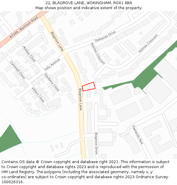 22, BLAGROVE LANE, WOKINGHAM, RG41 4BA: Location map and indicative extent of plot