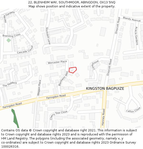 22, BLENHEIM WAY, SOUTHMOOR, ABINGDON, OX13 5NQ: Location map and indicative extent of plot