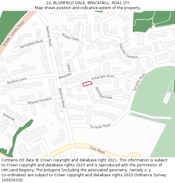 22, BLOMFIELD DALE, BRACKNELL, RG42 1FY: Location map and indicative extent of plot