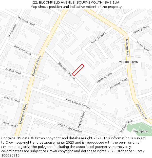 22, BLOOMFIELD AVENUE, BOURNEMOUTH, BH9 1UA: Location map and indicative extent of plot