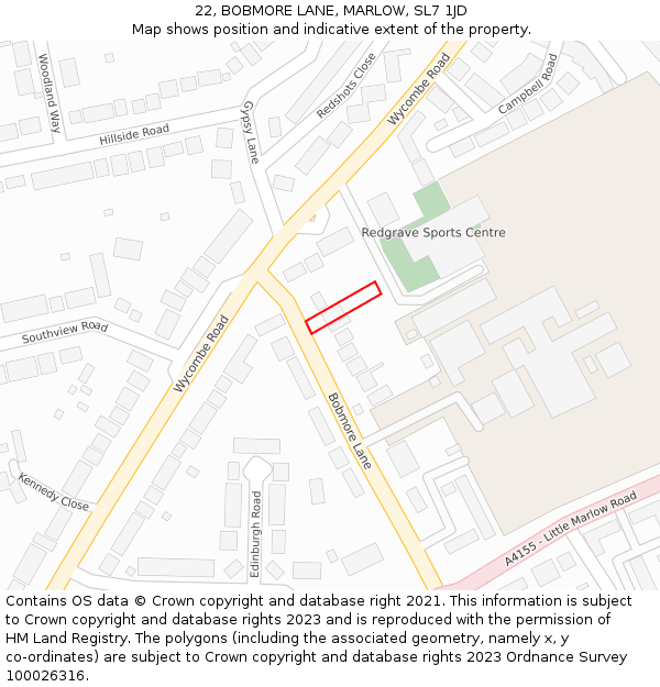 22, BOBMORE LANE, MARLOW, SL7 1JD: Location map and indicative extent of plot