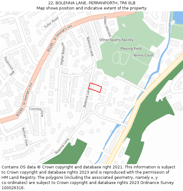 22, BOLENNA LANE, PERRANPORTH, TR6 0LB: Location map and indicative extent of plot