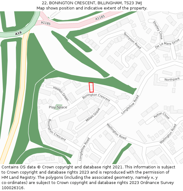 22, BONINGTON CRESCENT, BILLINGHAM, TS23 3WJ: Location map and indicative extent of plot