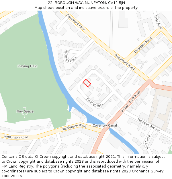 22, BOROUGH WAY, NUNEATON, CV11 5JN: Location map and indicative extent of plot