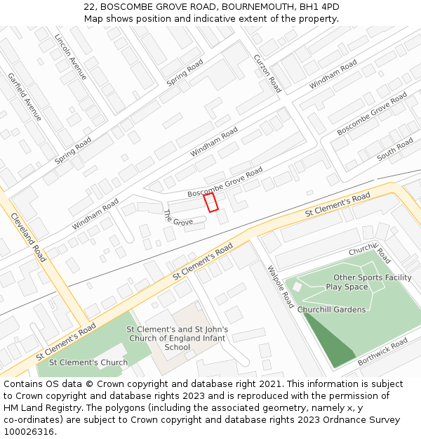 22, BOSCOMBE GROVE ROAD, BOURNEMOUTH, BH1 4PD: Location map and indicative extent of plot