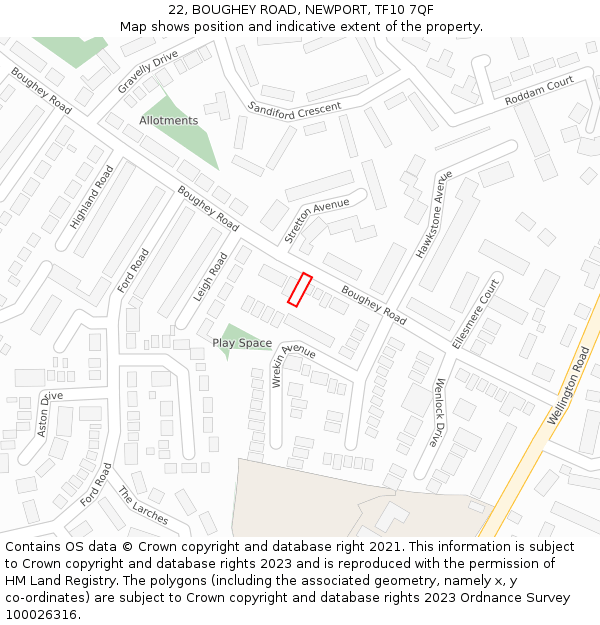 22, BOUGHEY ROAD, NEWPORT, TF10 7QF: Location map and indicative extent of plot