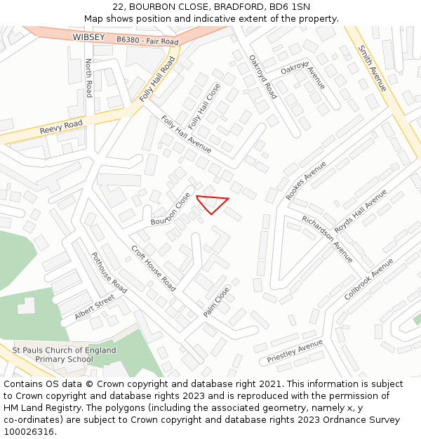 22, BOURBON CLOSE, BRADFORD, BD6 1SN: Location map and indicative extent of plot