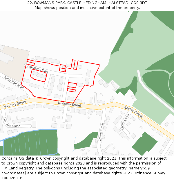 22, BOWMANS PARK, CASTLE HEDINGHAM, HALSTEAD, CO9 3DT: Location map and indicative extent of plot