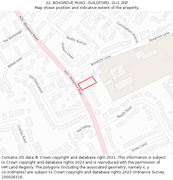 22, BOXGROVE ROAD, GUILDFORD, GU1 2NF: Location map and indicative extent of plot