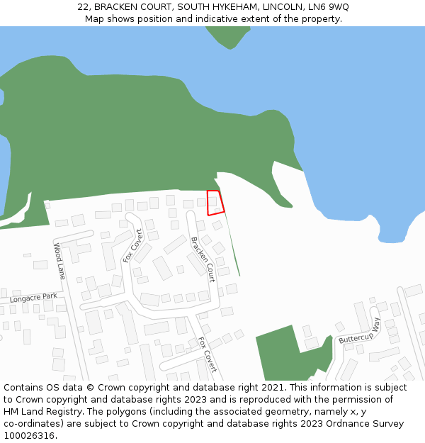 22, BRACKEN COURT, SOUTH HYKEHAM, LINCOLN, LN6 9WQ: Location map and indicative extent of plot