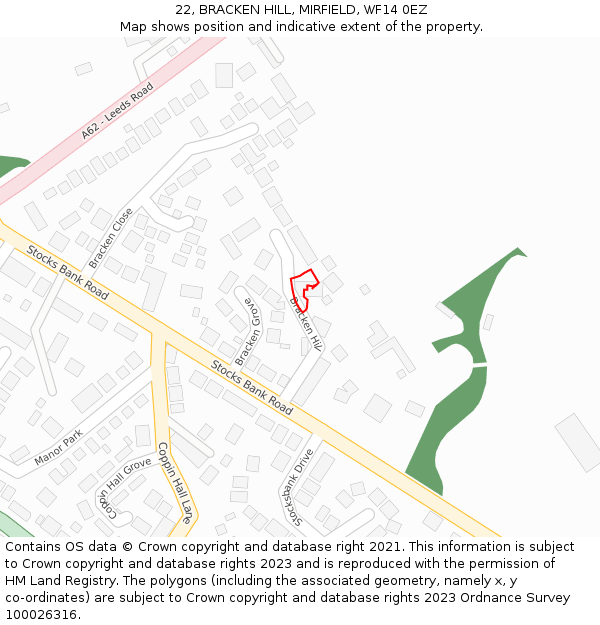 22, BRACKEN HILL, MIRFIELD, WF14 0EZ: Location map and indicative extent of plot