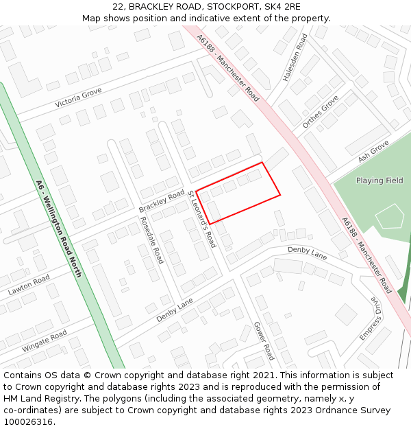 22, BRACKLEY ROAD, STOCKPORT, SK4 2RE: Location map and indicative extent of plot