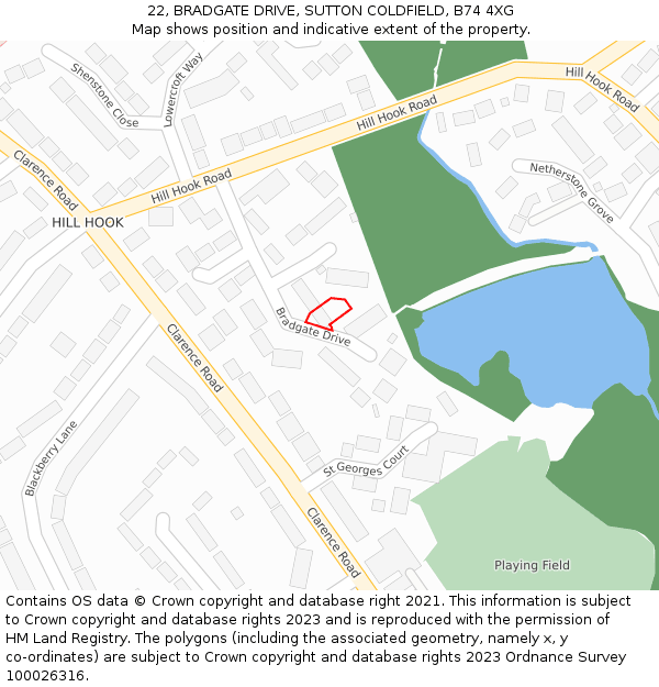 22, BRADGATE DRIVE, SUTTON COLDFIELD, B74 4XG: Location map and indicative extent of plot