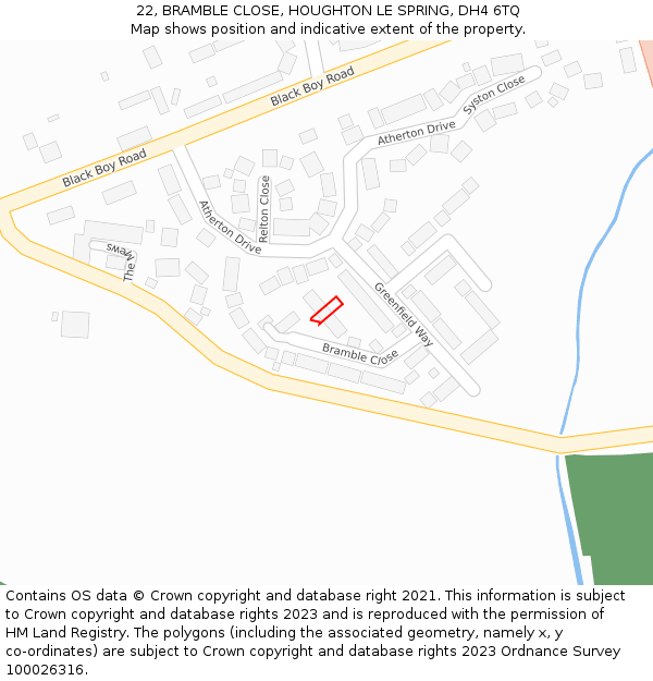 22, BRAMBLE CLOSE, HOUGHTON LE SPRING, DH4 6TQ: Location map and indicative extent of plot