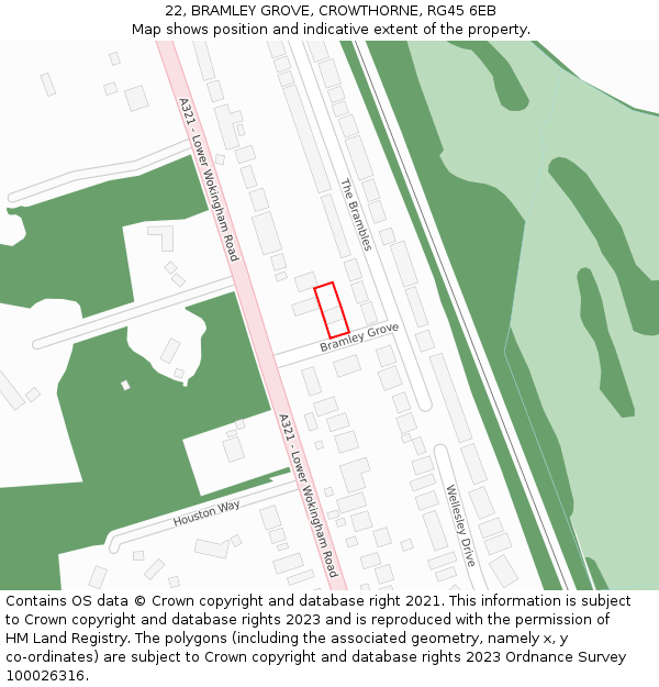 22, BRAMLEY GROVE, CROWTHORNE, RG45 6EB: Location map and indicative extent of plot